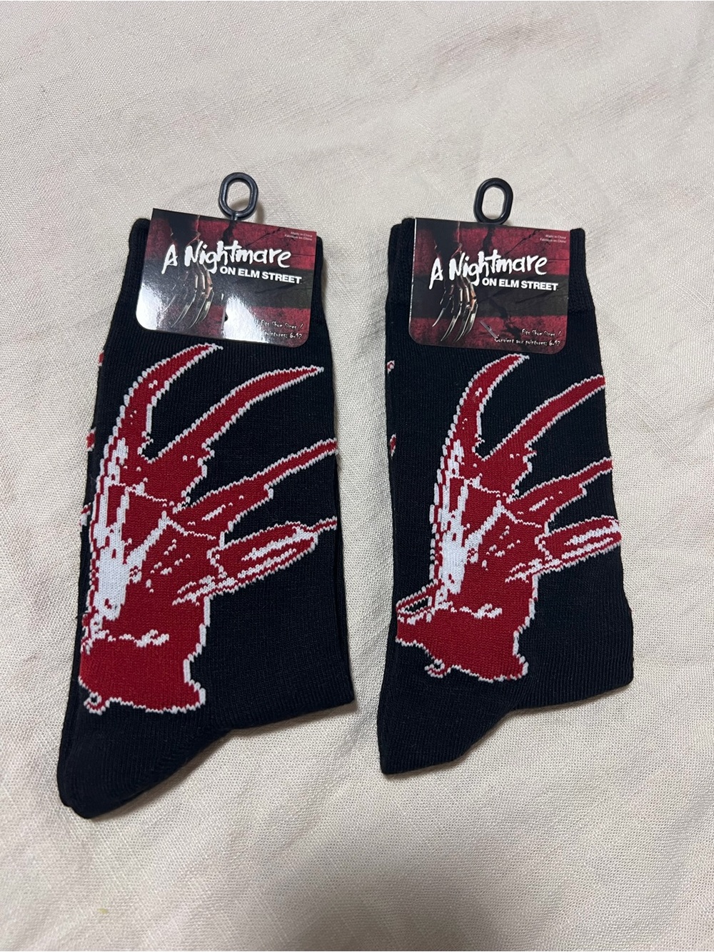 A NIGHTMARE ON ELM STREET Black Socks with Red & White Accent Bundle of 2